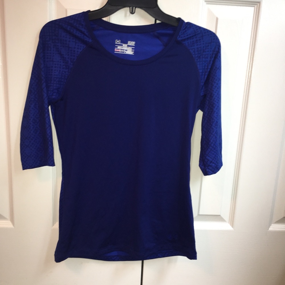 Under Armour Blue Patterned 3/4 Sleeved Active Top